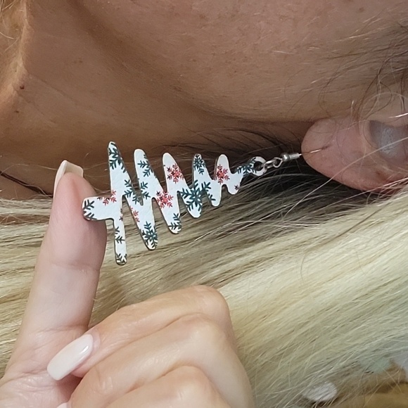 🔥LAST PAIR🔥 Holiday Tree Vegan Leather Drop Earrings - Picture 3 of 7